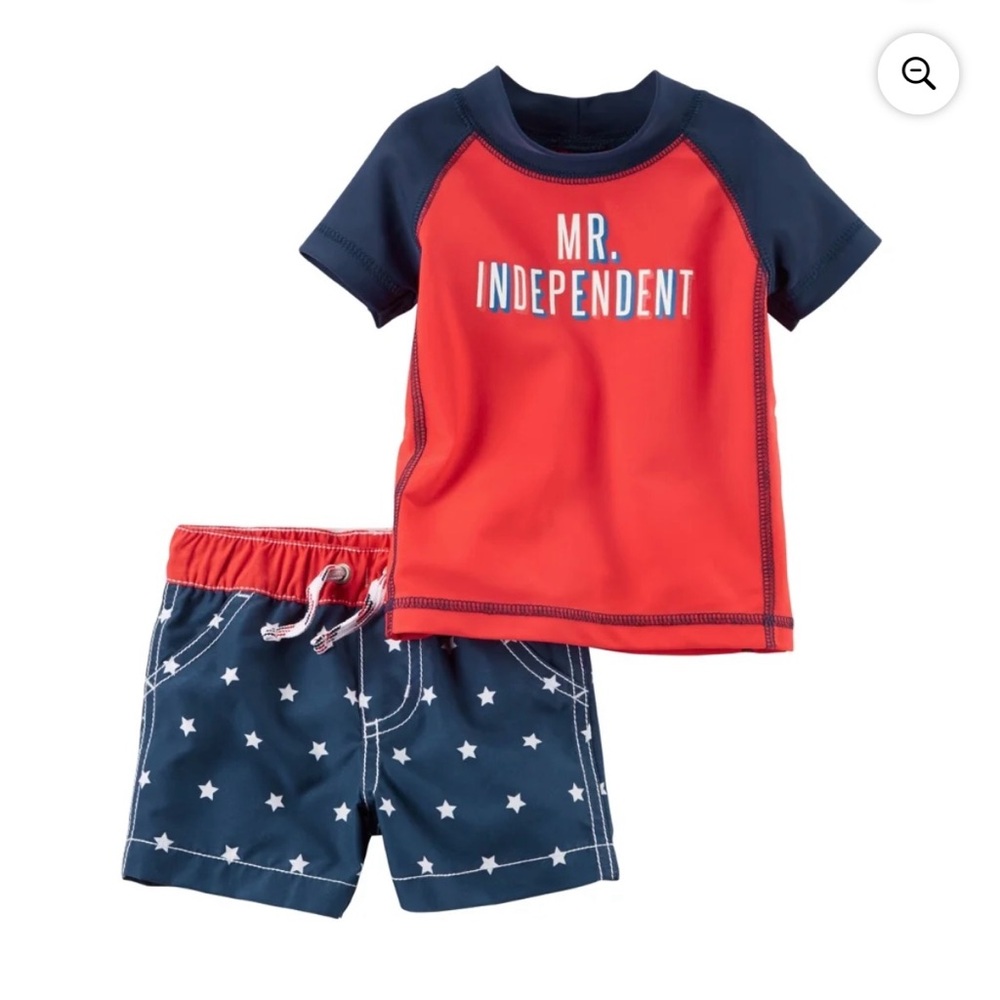 Carters Mr. Independent Baby Swim Shirt Shorts Sz 6 Mts Red White Blue America